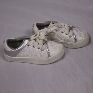 Michael Kors Lorena T Kids White Silver MK Logo Sneakers Shoes Size US 8 Euro 25